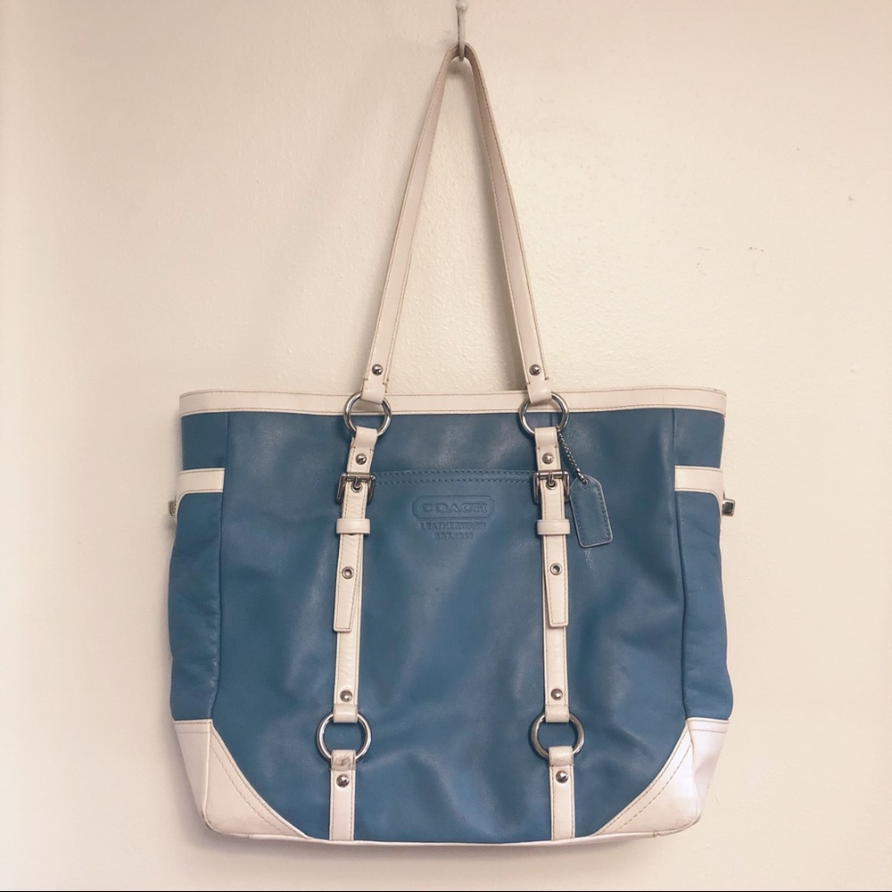 Coach blue and white leather shoulder bag